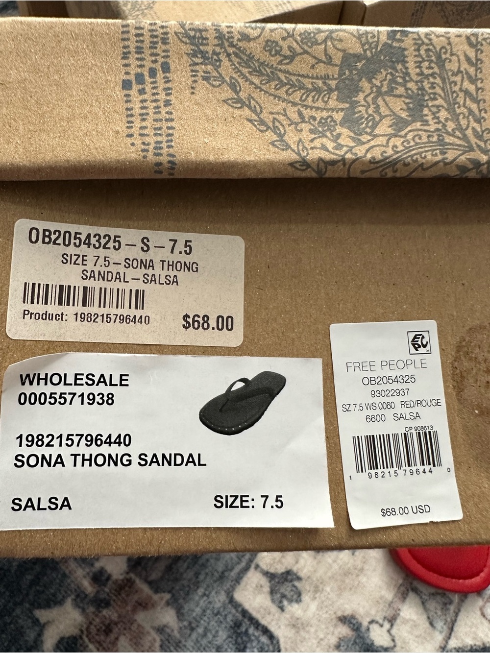 Free People Sona Thong Sandal in Salsa Red